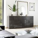 Buffet 3 portes anthracite laqué sérigraphies multi-motifs - JUAN