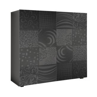 Rangement 2 portes anthracite laqué sérigraphies multi-motifs - JUAN