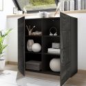 Rangement 2 portes anthracite laqué sérigraphies multi-motifs - JUAN