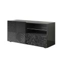 Meuble TV 1 porte anthracite laqué sérigraphies multi-motifs - JUAN