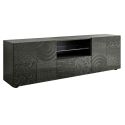 Meuble TV 2 portes anthracite laqué sérigraphies multi-motifs - JUAN