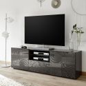 Meuble TV 2 portes anthracite laqué sérigraphies multi-motifs - JUAN