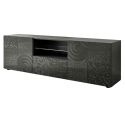 Meuble TV 2 portes anthracite laqué sérigraphies multi-motifs - JUAN