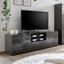 Meuble TV 2 portes anthracite laqué sérigraphies multi-motifs - JUAN