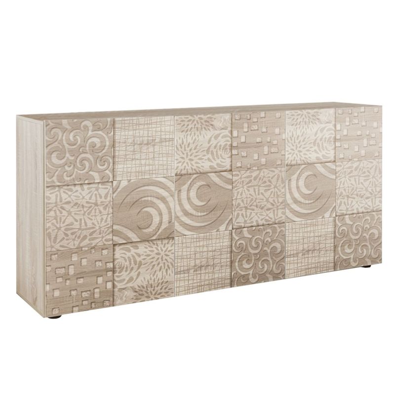 Buffet 3 portes aspect bois samoa sérigraphies multi-motifs - JUAN
