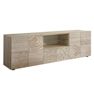 Meuble TV 2 portes aspect bois samoa sérigraphies multi-motifs - JUAN