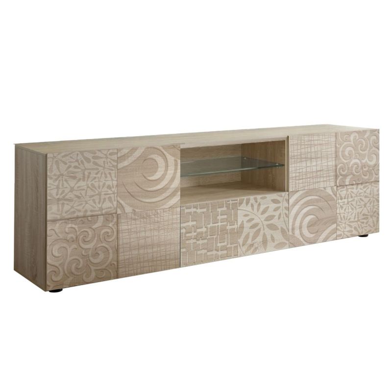 Meuble TV 2 portes aspect bois samoa sérigraphies multi-motifs - JUAN