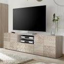 Meuble TV 2 portes aspect bois samoa sérigraphies multi-motifs - JUAN
