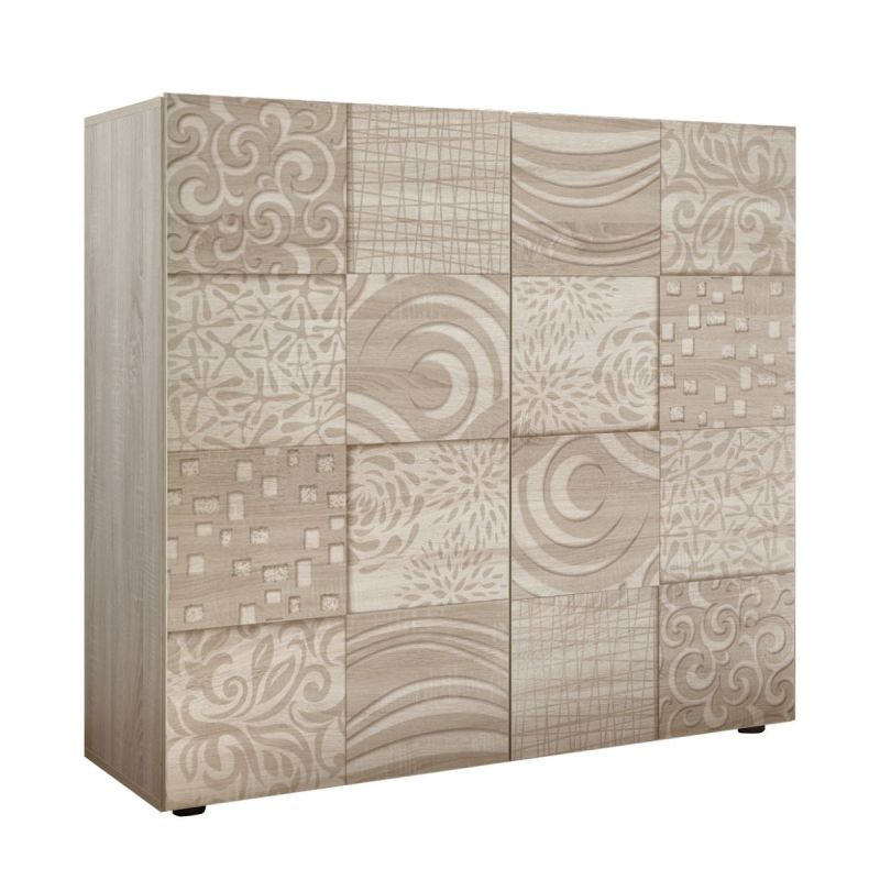 Rangement 2 portes aspect bois samoa sérigraphies multi-motifs - JUAN