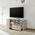 Meuble TV 1 porte aspect bois samoa sérigraphies multi-motifs - JUAN