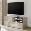 Meuble TV 1 porte aspect bois samoa sérigraphies multi-motifs - JUAN