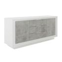 Buffet 2 portes 3 tiroirs blanc laqué façades aspect ciment piètement socle - AZONTO
