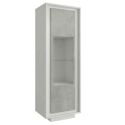 Vitrine 1 porte blanc laqué façades aspect ciment et verre piètement socle - AZONTO