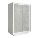 Rangement 2 portes blanc laqué façades aspect ciment piètement socle - AZONTO