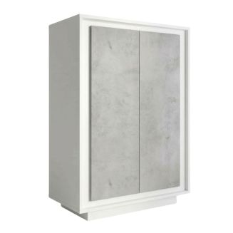 Rangement 2 portes blanc laqué façades aspect ciment piètement socle - AZONTO