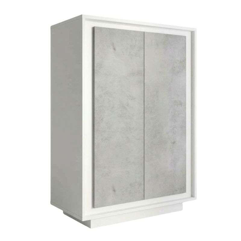 Rangement 2 portes blanc laqué façades aspect ciment piètement socle - AZONTO
