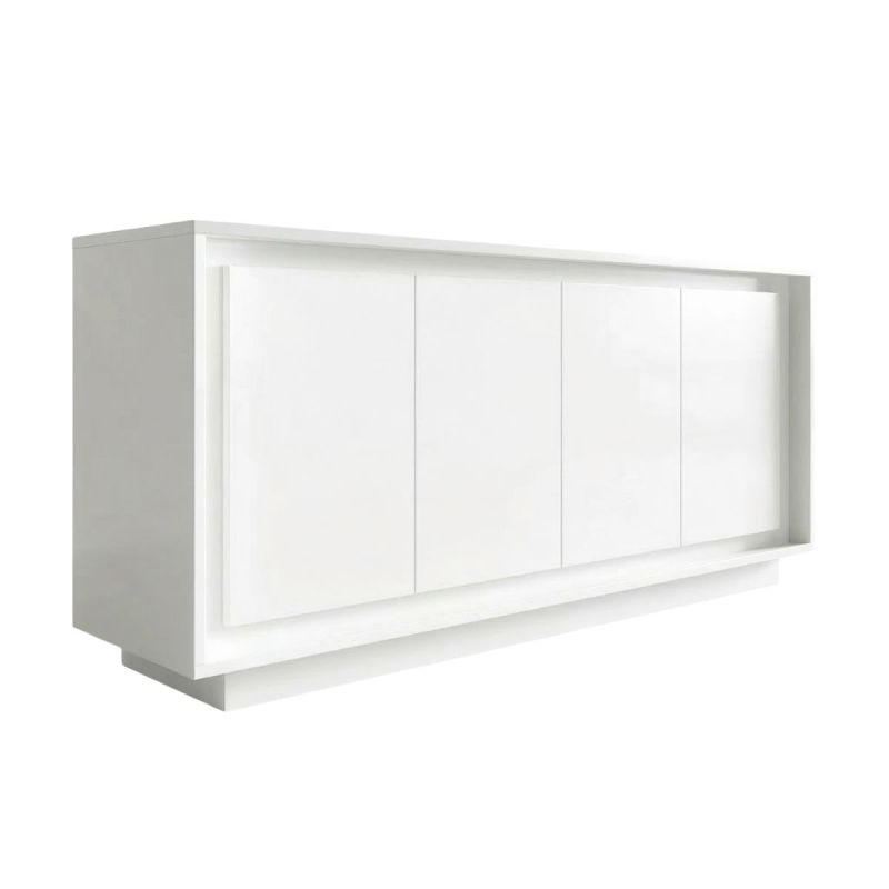 Buffet 4 portes blanc laqué piètement socle - AZONTO