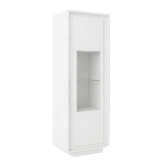 Vitrine 1 porte blanc laqué et verre piètement socle - AZONTO