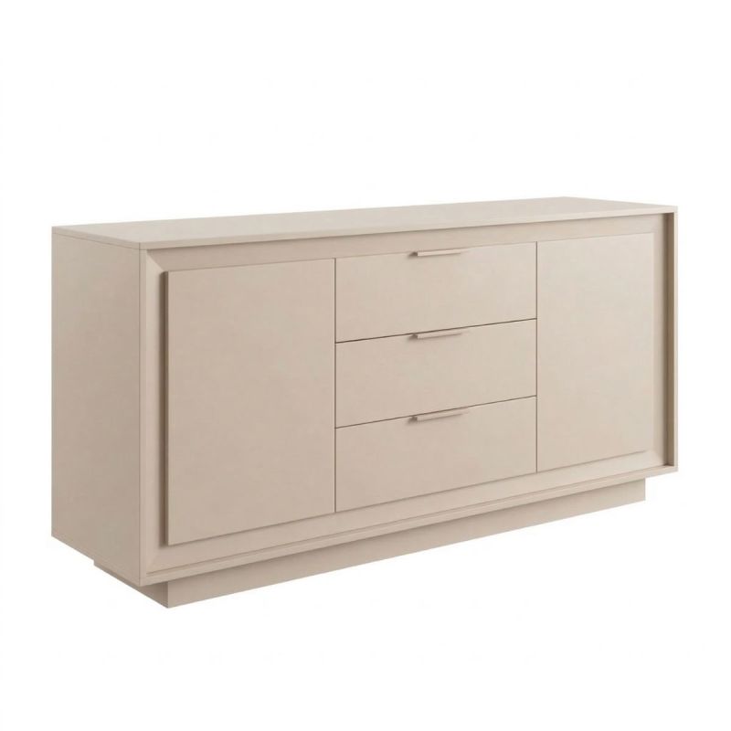 Buffet 2 portes 3 tiroirs beige poudré piètement socle - AZONTO