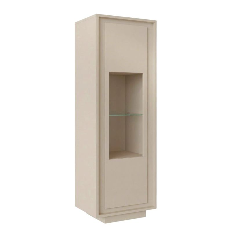 Vitrine 1 porte beige poudré et verre piètement socle - AZONTO