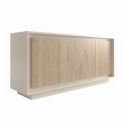 Buffet 4 portes beige poudré façades aspect bois finition Cadiz piètement socle - AZONTO
