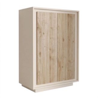 Rangement 2 portes beige poudré façades aspect bois finition Cadiz piètement socle - AZONTO