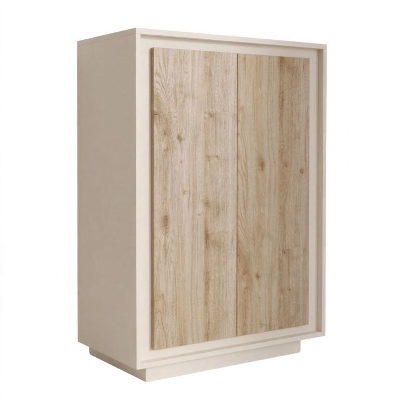 Rangement 2 portes beige poudré façades aspect bois finition Cadiz piètement socle - AZONTO
