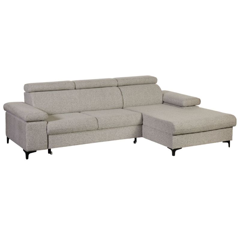 Canapé Méridienne Droite 3 Places Convertible Tissu chenillé Gris chiné - MARCEAU