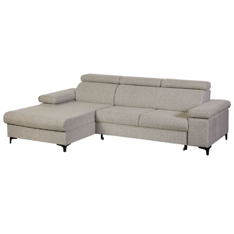 Canapé Méridienne Gauche 3 Places Convertible Tissu chenillé Gris chiné - MARCEAU