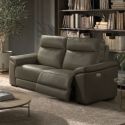 Canapé Relax Electrique 3 Places + Canapé 2 Places Fixe en cuir taupe foncé - STANLEY