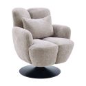 Fauteuil lounge pivotant avec accoudoiren tissu chenillé beige piètement socle métal noir - GOTHAM