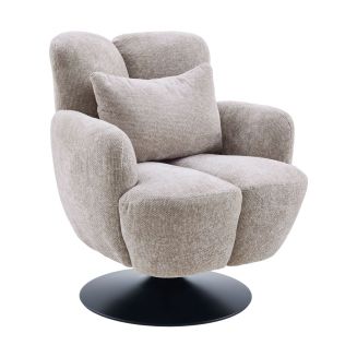 Fauteuil lounge pivotant avec accoudoiren tissu chenillé beige piètement socle métal noir - GOTHAM