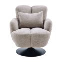 Fauteuil lounge pivotant avec accoudoiren tissu chenillé beige piètement socle métal noir - GOTHAM
