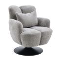 Fauteuil lounge pivotant avec accoudoir en tissu chenillé gris piètement socle métal noir - GOTHAM