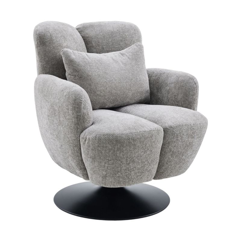 Fauteuil lounge pivotant avec accoudoir en tissu chenillé gris piètement socle métal noir - GOTHAM