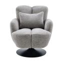 Fauteuil lounge pivotant avec accoudoir en tissu chenillé gris piètement socle métal noir - GOTHAM