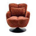 Fauteuil lounge pivotant avec accoudoir en tissu chenillé terracotta piètement socle métal noir - GOTHAM