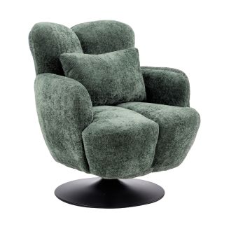 Fauteuil lounge pivotant avec accoudoir en tissu chenillé vert piètement socle métal noir - GOTHAM