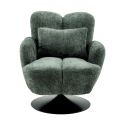 Fauteuil lounge pivotant avec accoudoir en tissu chenillé vert piètement socle métal noir - GOTHAM