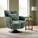 Fauteuil lounge pivotant avec accoudoir en tissu chenillé vert piètement socle métal noir - GOTHAM