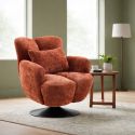 Fauteuil lounge pivotant avec accoudoir en tissu chenillé terracotta piètement socle métal noir - GOTHAM
