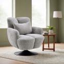 Fauteuil lounge pivotant avec accoudoir en tissu chenillé gris piètement socle métal noir - GOTHAM