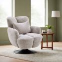 Fauteuil lounge pivotant avec accoudoiren tissu chenillé beige piètement socle métal noir - GOTHAM