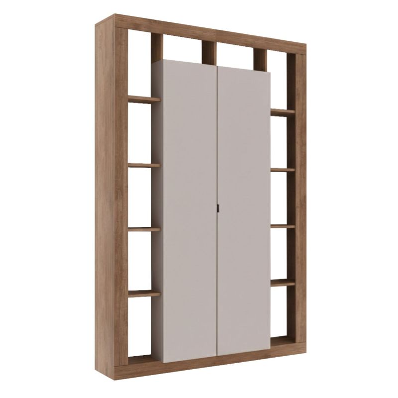 Colonne 2 portes avec encadrement 12 niches beige et aspect bois finition Mercure - LIMANI