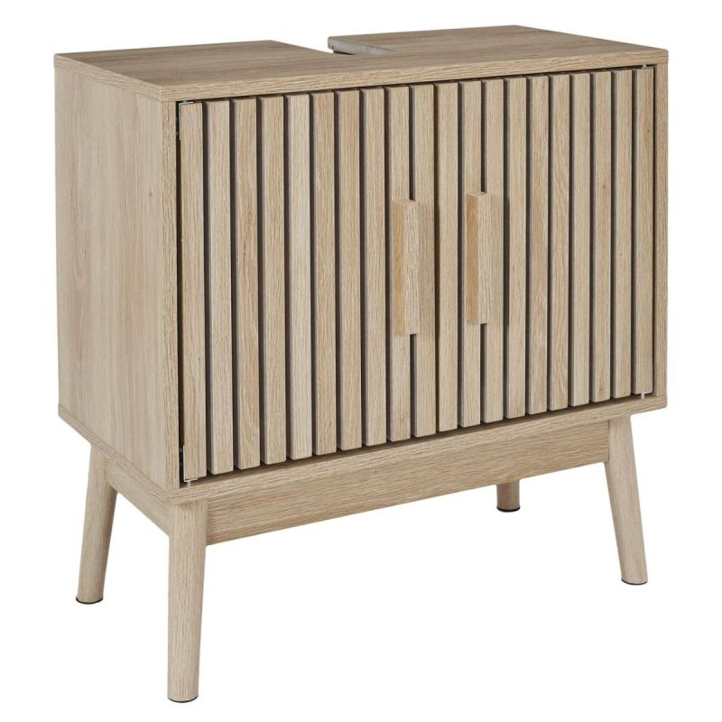 Meuble de salle de bain sous vasque 2 portes Effet Bois avec Tasseaux - PAJAN