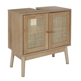 Meuble de salle de bain sous vasque 2 portes Effet Bois et Façades Rotin - MAYA