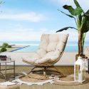 Fauteuil lounge pivotant avec assise coussin capitonné beige - MALIK