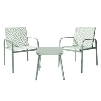 Ensemble jardin 2 fauteuils avec table basse motifs graphiques verts d'eau - AZTEK