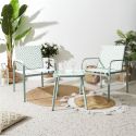 Ensemble jardin 2 fauteuils avec table basse motifs graphiques verts d'eau - AZTEK