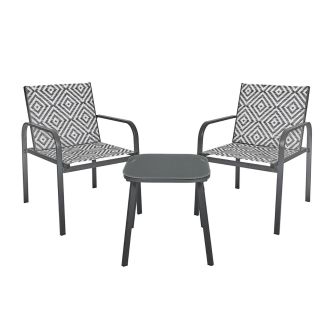 Ensemble jardin 2 fauteuils avec table basse motifs graphiques gris - AZTEK